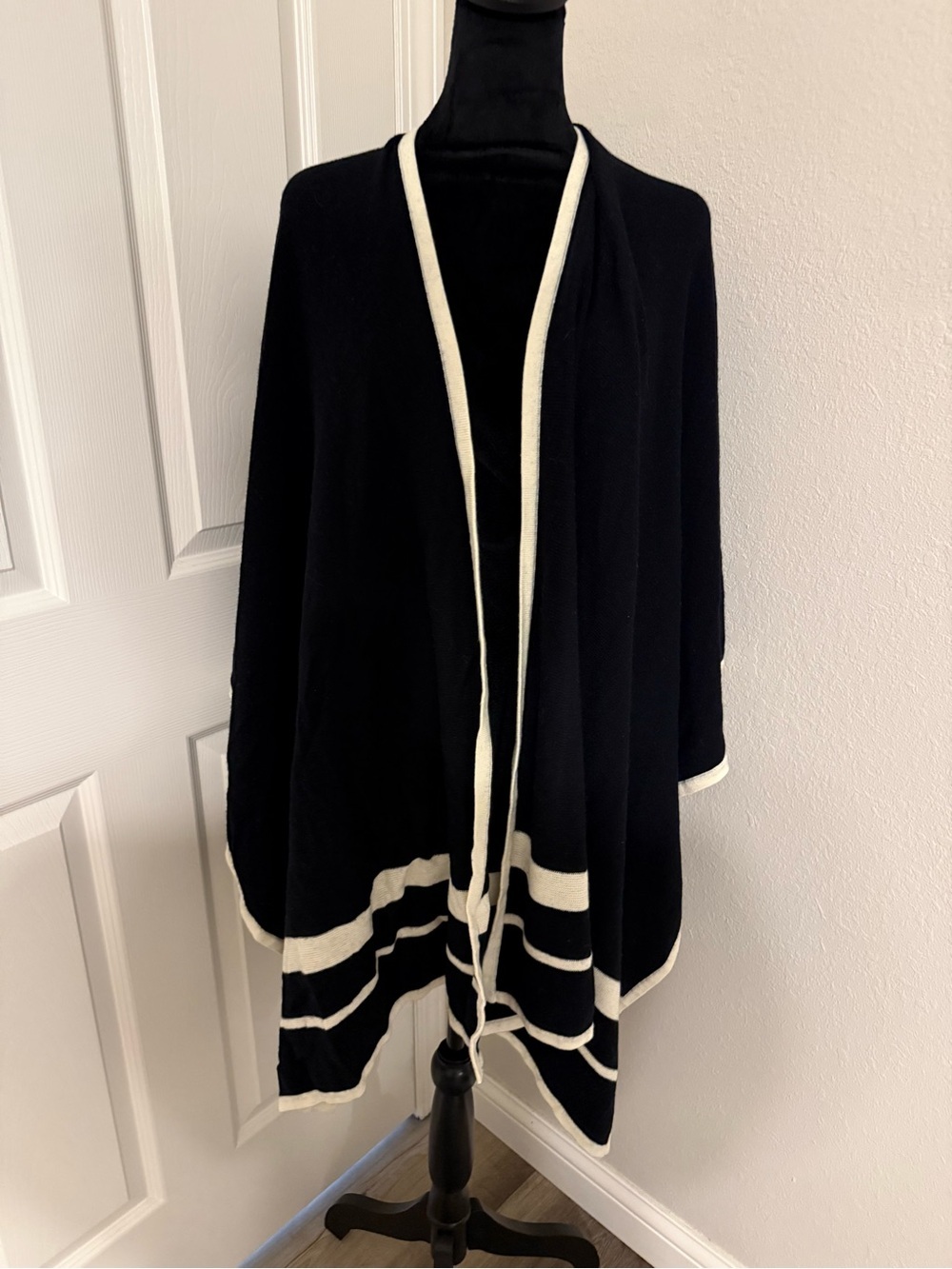 Ralph Lauren Black Sweater Wrap with Cream Trim